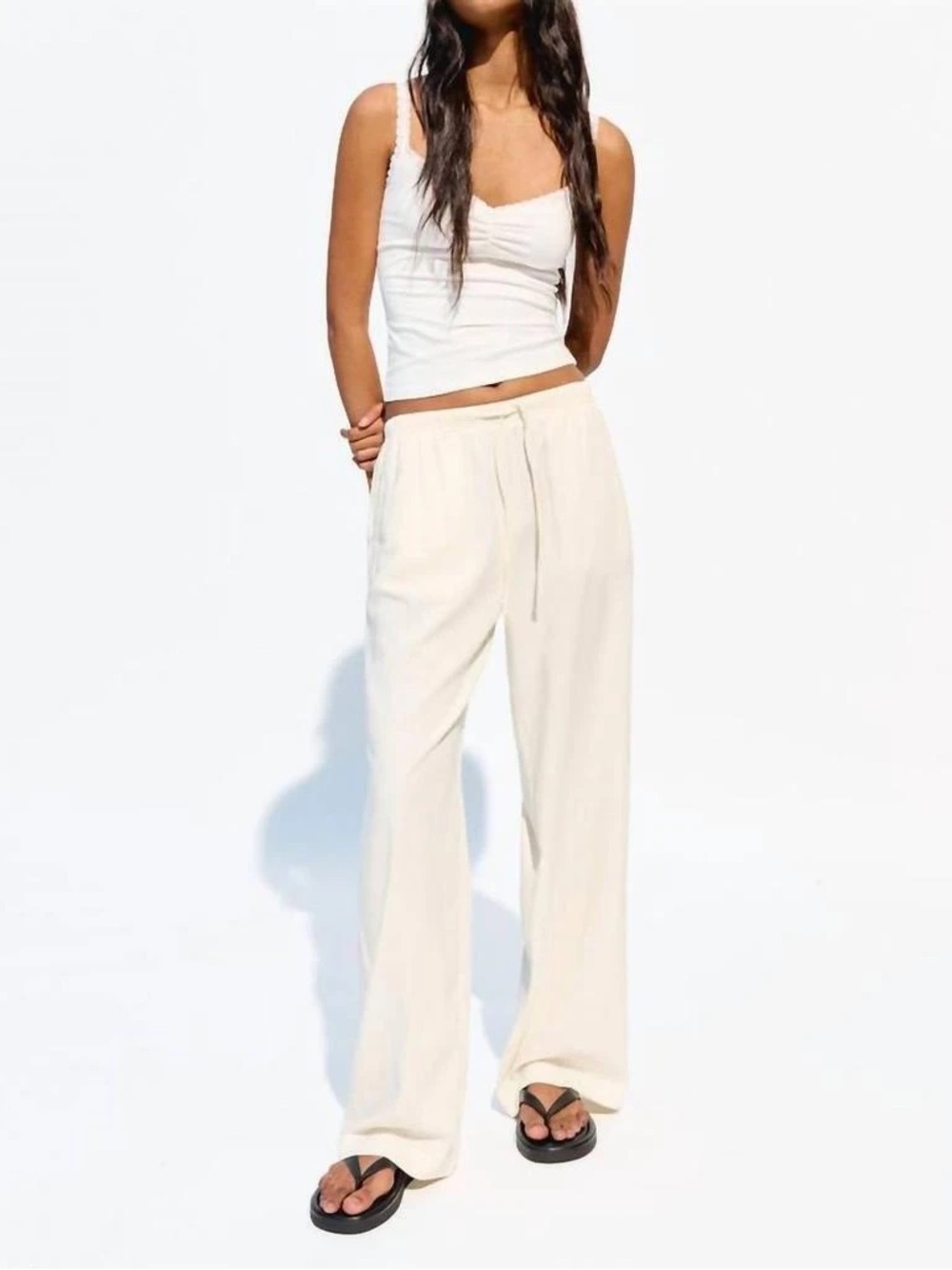 Beige Botany S Oversized Cream Drawstring Wide Leg Sweatpants Neutral Minimalist